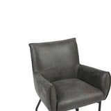 Eetkamerstoel donkergrijze fauteuillook met hoge rug en armleuningen