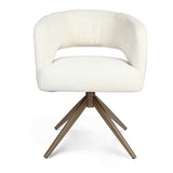 Eetkamerstoel met hoge rug, off-white zitting en armleuningen, bronzen poten