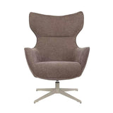 Bruine fauteuil met hoge rug, afgeronde kuip en draaivoet met kruisvoet