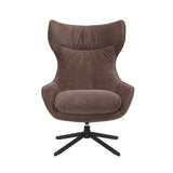 Paars fauteuil met hoge rug en ronde zitting, draaibaar op zwarte kruispootvoet.