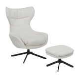 Fauteuil draaistoel in gebroken wit met voetenkruk en zwarte pootbasis