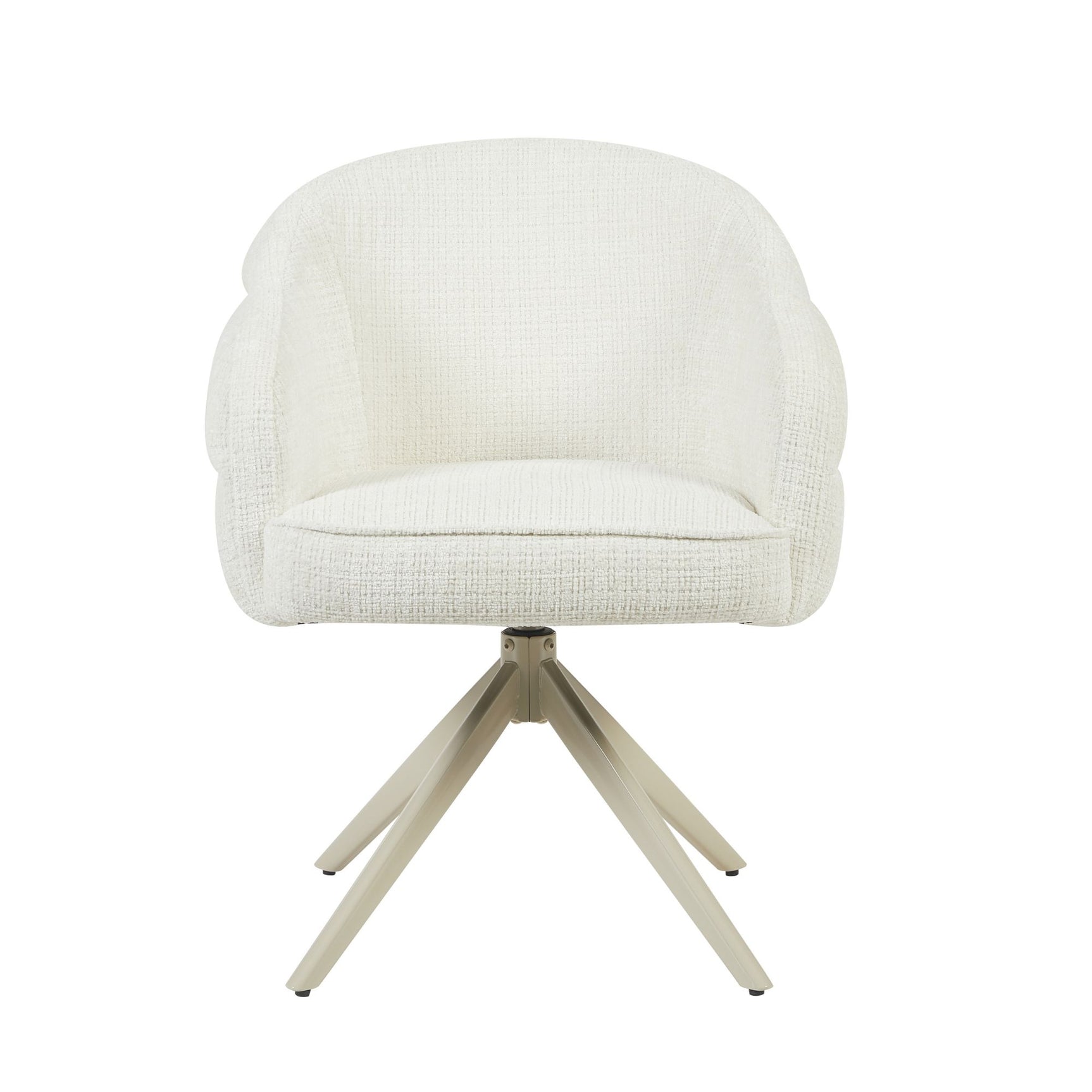 Eetkamerstoel Bella met armleuningen, gebroken witte fauteuil met driepootbasis.