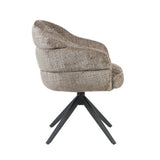 Eetkamerstoel met armleuningen, beige stoffering en zwarte draaipoot