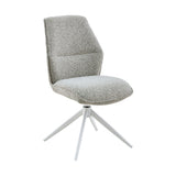Beige eetkamerstoel Hera met afgeronde rug en zitting, wit 3-poot onderstel