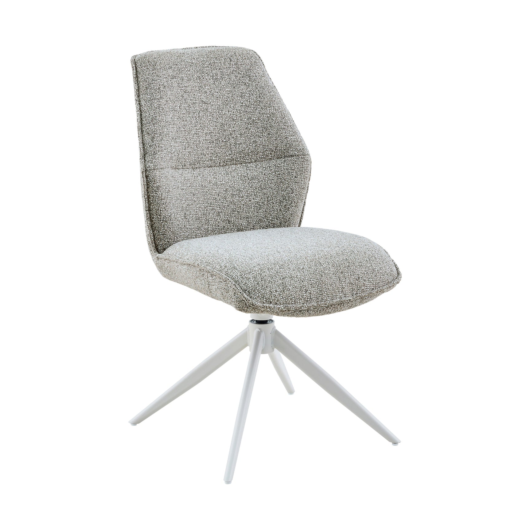 Beige eetkamerstoel Hera met afgeronde rug en zitting, wit 3-poot onderstel