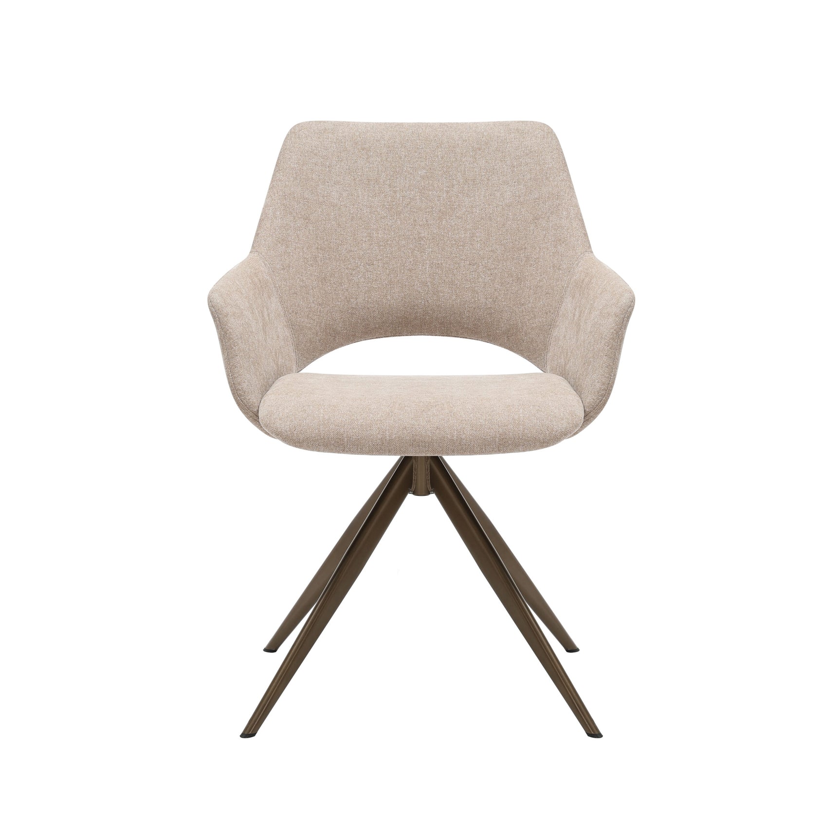 Beige eetkamerstoel met hoge rugleuning en ronde zitting, staanders met stervoet