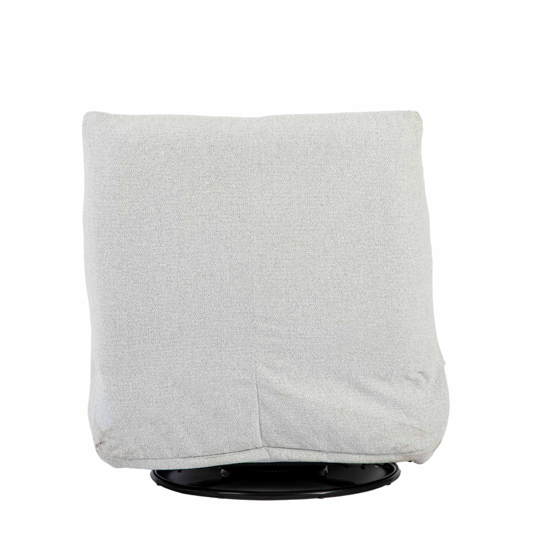 Lichtgrijze relaxfauteuil met hoge rug en zichtbare ronde zwarte basis