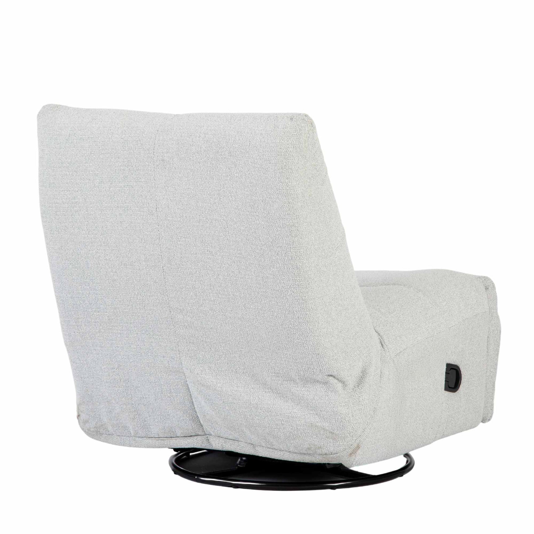 Lichtgrijze relaxfauteuil zijaanzicht met afgeronde armleuningen en bedienknop