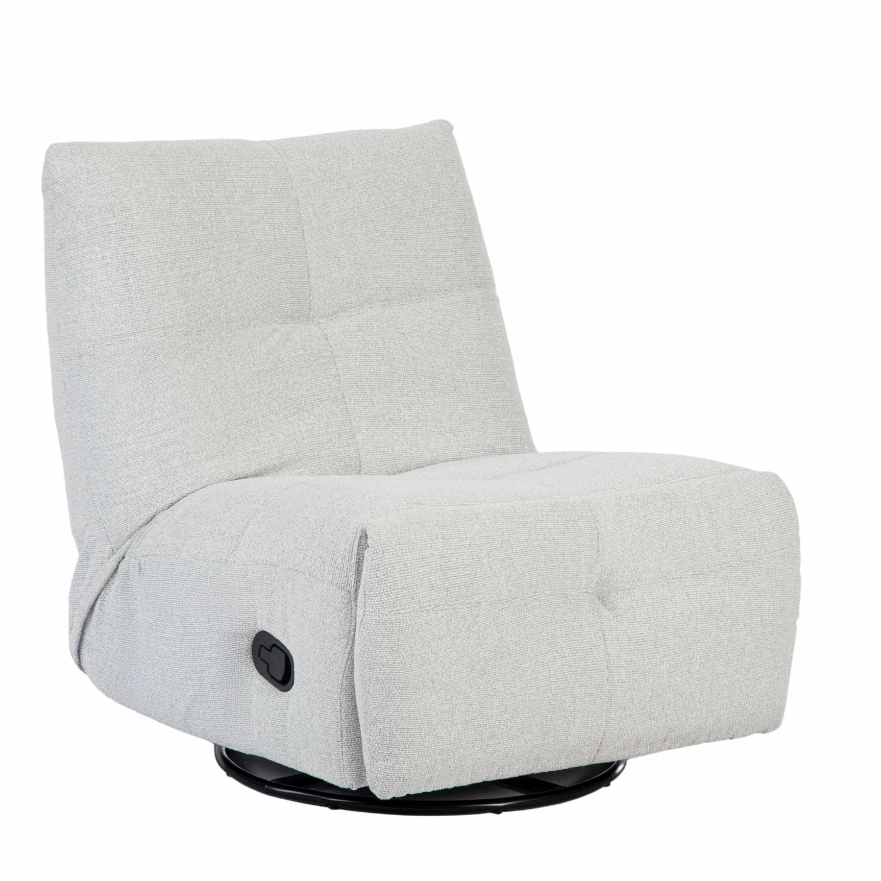 Lichtgrijze relaxfauteuil met verstelknop op de zijkant en hoge rug