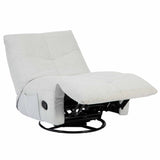 Lichtgrijze relaxfauteuil met open voetensteun en verstelknop aan de zijkant