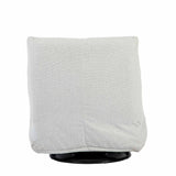 Lichtgrijze relaxfauteuil met hoge rugleuning en ronde draaivoet