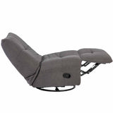 Relaxfauteuil Lazy in donkergrijs met neerklapbare voetensteun en zichtbaar scharniermechanisme.