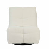 Relaxfauteuil Lazy lichtbeige stof met hoge rug en gevoerde zit, zwarte draaibasis.