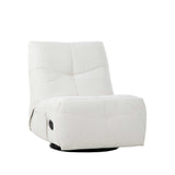 Relaxfauteuil met hoge rug, licht beige bekleding en afgeronde armleuningen.