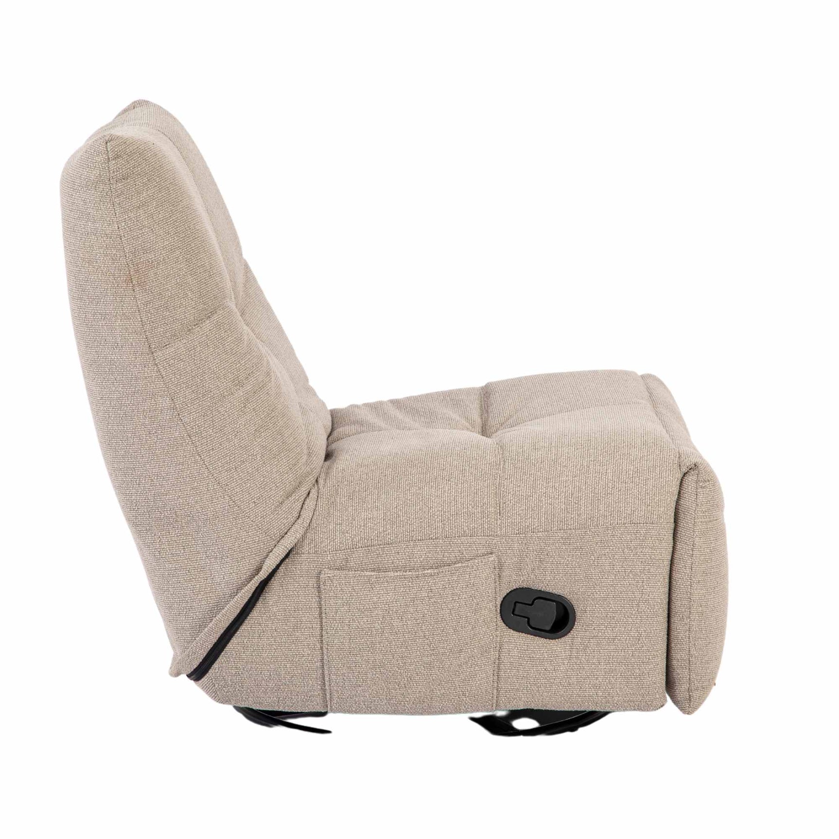 Relaxfauteuil in taupe stof, met opklapbare rug en verstelbare voetensteun