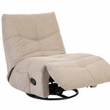 Taupe relaxfauteuil in ligstand met zijbediening en zwarte draaibasis