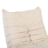 Beige relaxfauteuilrug met horizontale stiksels en knoopachtige plooien