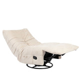 Beige relaxfauteuil in ligstand met opklapbare rug en voetensteun, gestoffeerd