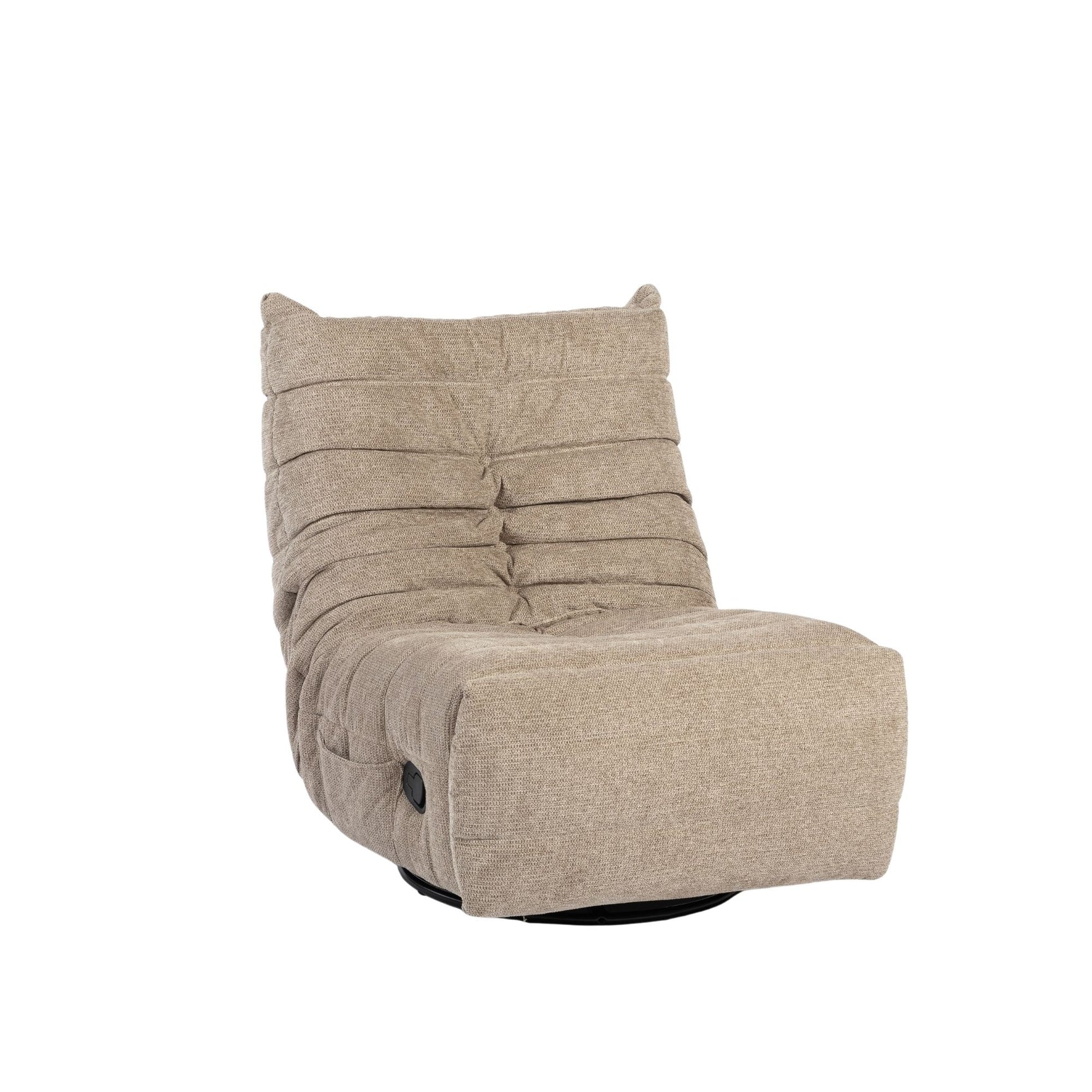 Taupe relaxfauteuil in open stand met voetensteun en dikke zitting