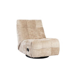 Beige relaxfauteuil met lichte rugleuning en gestoffeerde armleuningen