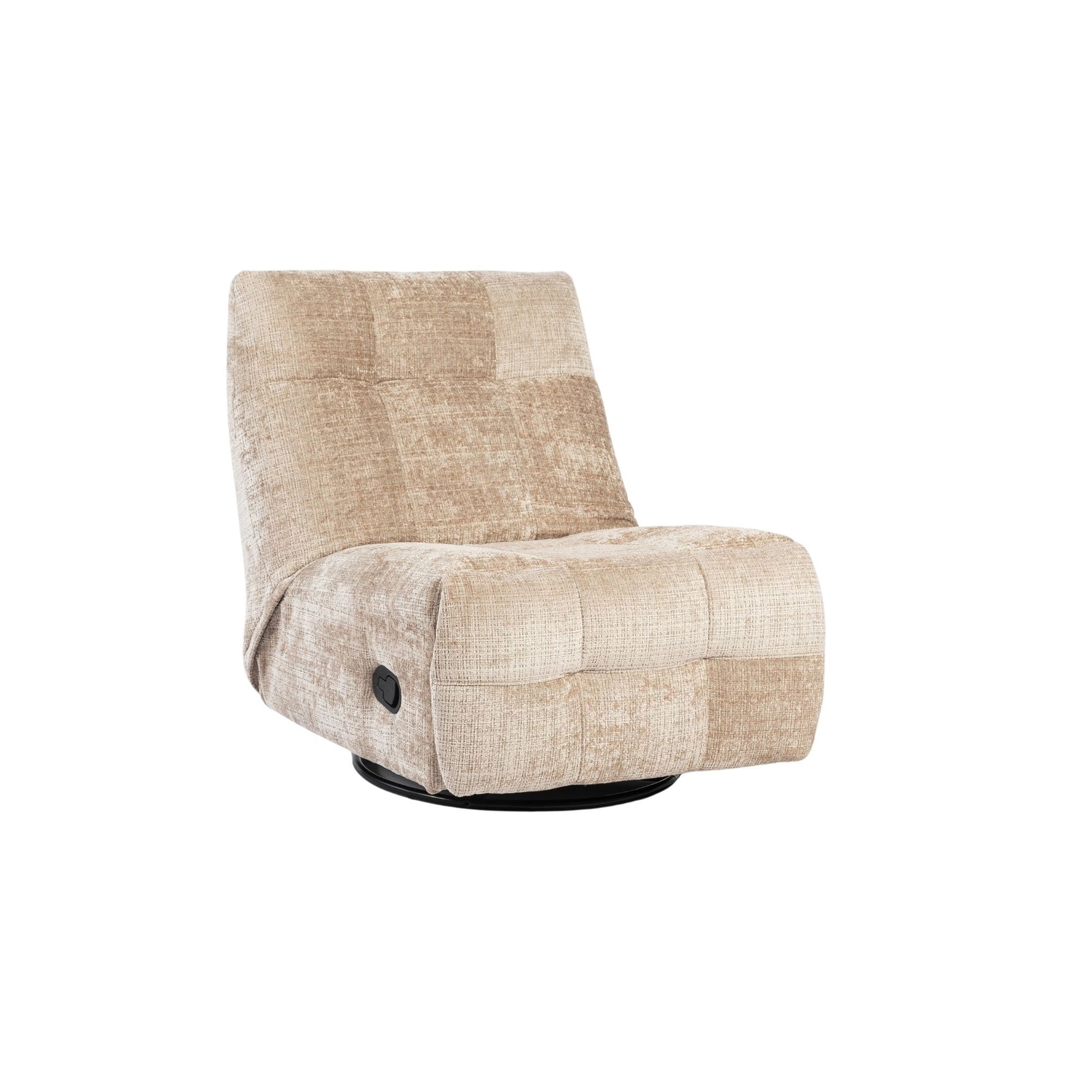 Beige relaxfauteuil met ingestelde zitstand en ronde zwarte basis