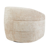 Beige fauteuil met horizontale stiknaden en ronde rug en zitting, gestoffeerd