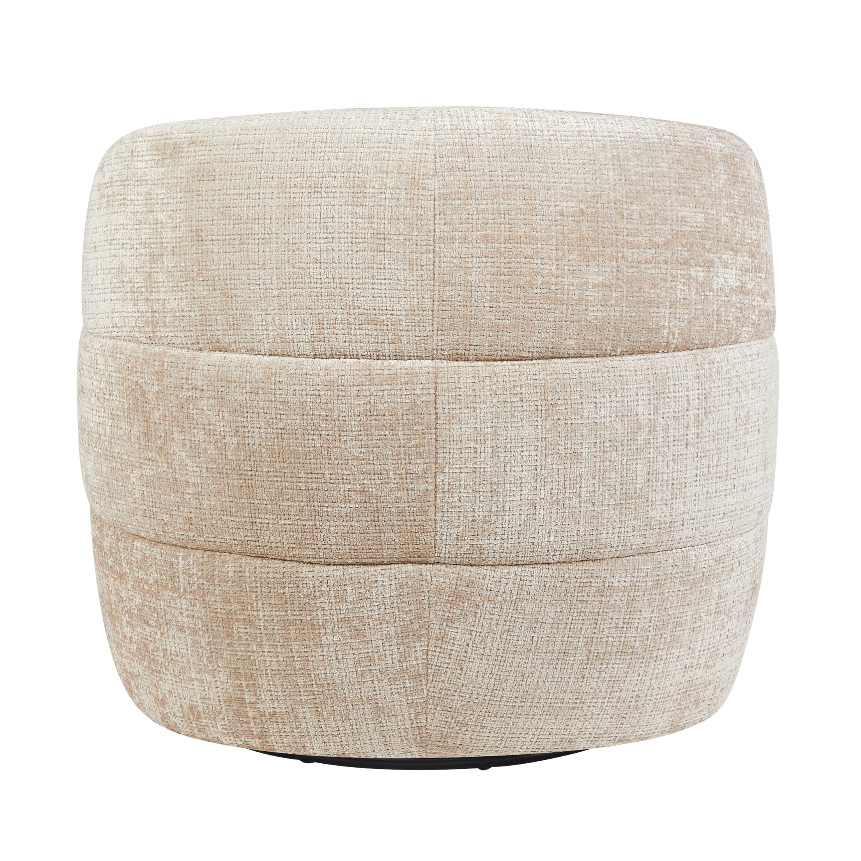 Beige fauteuilrug met horizontale naden, ronde kuipvorm, gestoffeerd textiel