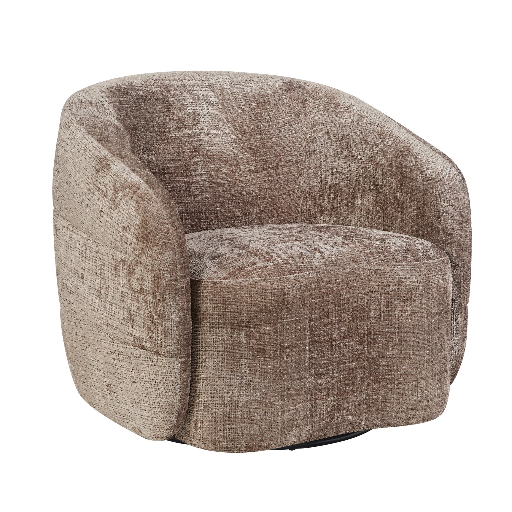 Fauteuil Yara in beige geweven stof, brede zitting en afgeronde, hoge rug