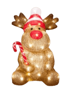 Decoratief rendier met ledlicht, bruin met rode sjaal en muts, 40 cm