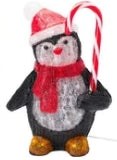 Decoratieve pinguïn met ledlicht, zwart-wit met rode sjaal en muts