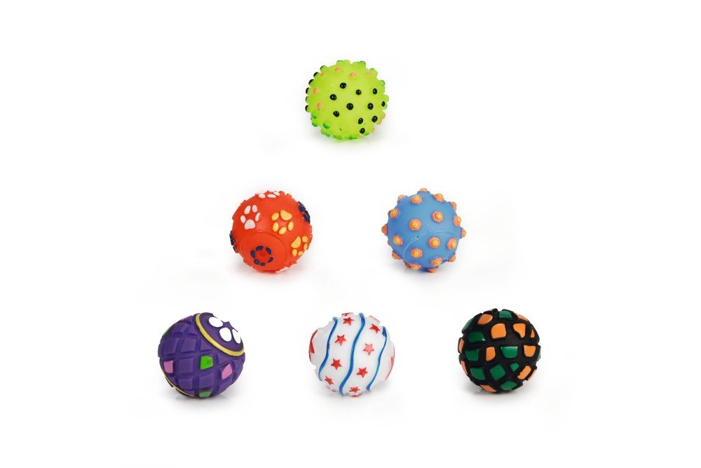 Speelbalset voor puppy's, 6 prikkelballen met kleurrijke patronen, ca. 5 cm