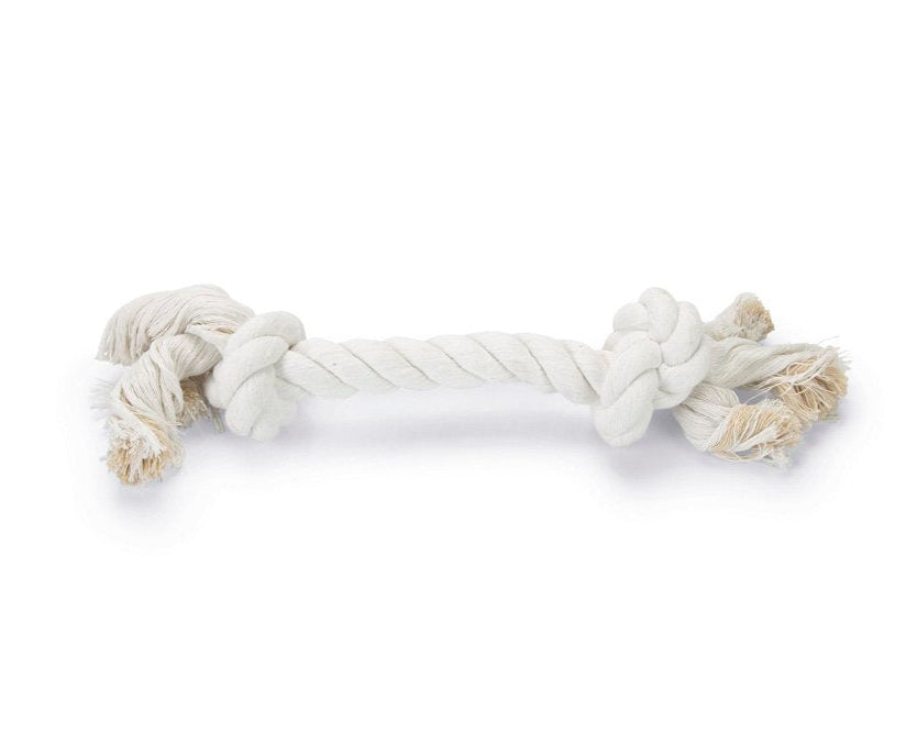 Beeztees flossytoy wit: gevlochten touwspeeltje met knopen en franjes
