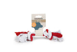 Beeztees hondenflos speelgoed van gevlochten touw, rood-wit met knopen en pluimen