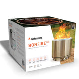 Solo Stove Bonfire doos met rvs vuurschaal en vlamafbeelding