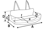 Afmetingendiagram van autostoelhoes met maat A, B, C en D
