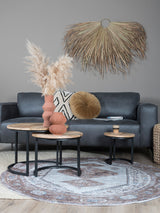 Rond vloerkleed met abstract patroon in bruin en lichtbeige, ø200 cm.