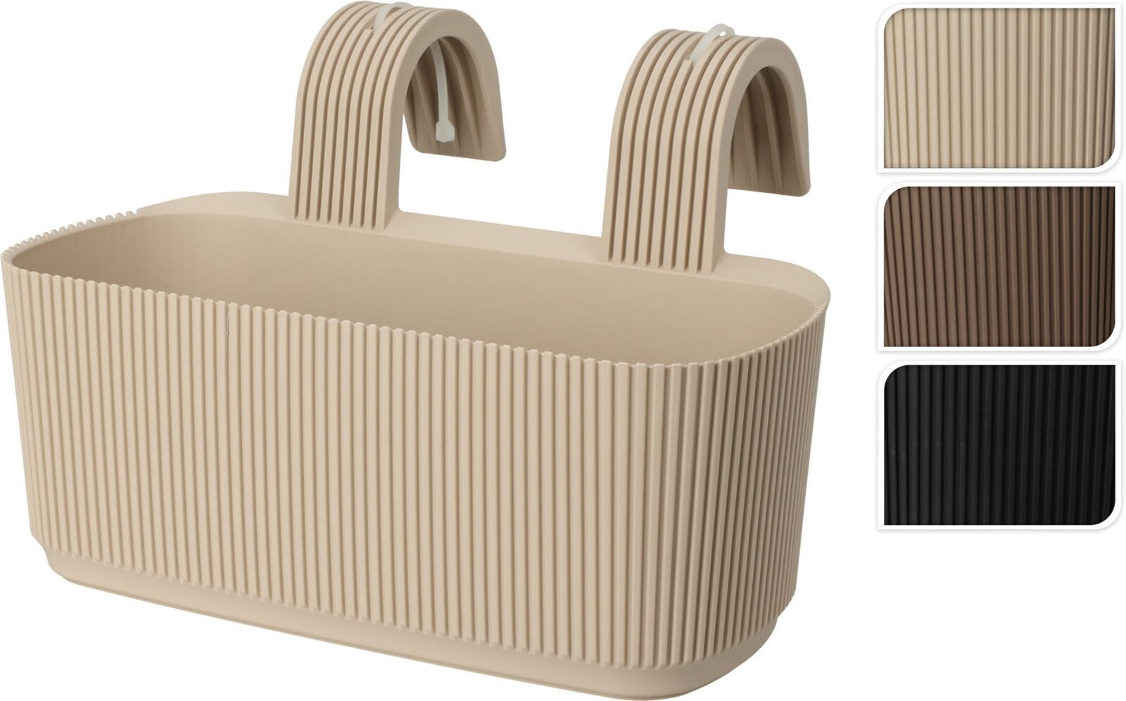 Bloempot van geribbeld beige PP met draaggrepen, 3200 ml.