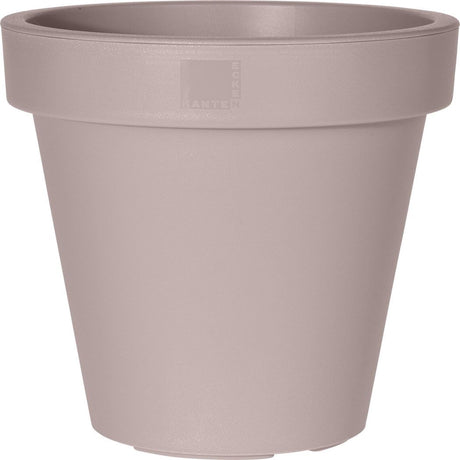 Taupe kunststof bloempot met ronde vorm en brede rand