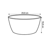 Witte brussels kom met maatvoering: 23 cm breed, 18 cm hoog