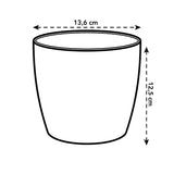 Ronde bloempot-silhouet met afmetingen 13,6 cm breed en 12,5 cm hoog