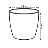 Ronde witte bloempot met afmetingen 15,9 cm breed en 16,4 cm hoog
