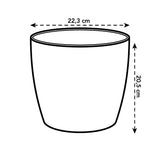 Ronde bloempot-maatvoering: 22,3 cm breed en 25,2–25,3 cm hoog