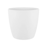 Witte ronde bloempot met Elho-logo