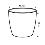Elho bloempot rond mini maatindicatie: 10,2 cm breedte en 9,5 cm hoogte