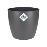 Elho ronde plantenpot, antracietgrijs, gladde kuip met elho-logo op de voorkant.