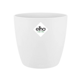 Elho brussels ronde mini plantenpot, wit, met logo op de voorkant.