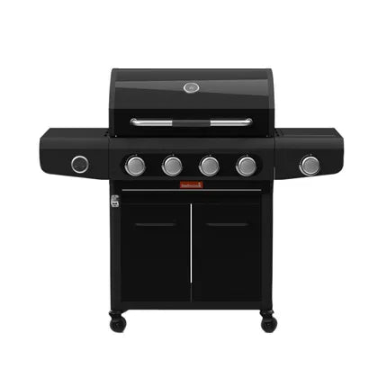 Barbecook grafiet gasbarbecue met deksel, zijplanken en vijf bedieningsknoppen