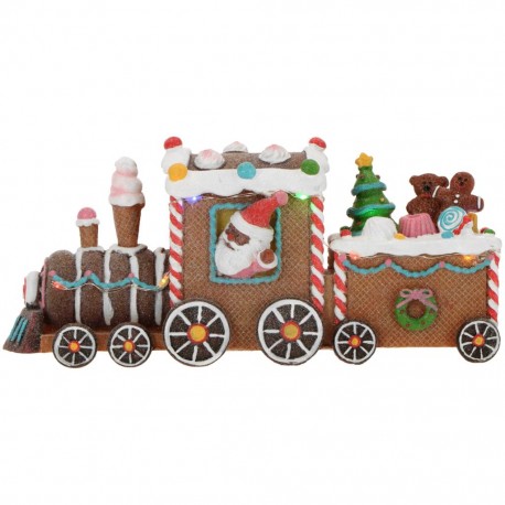 Peperkoeken kersttrein met LED-verlichting, snoepdecoratie en karretjes met wielen