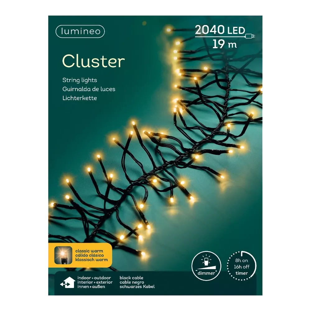 Clusterverlichting LED klassiek warm - 19m - 2040 lampjes - Zwart