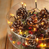 Warmwitte LED-twijgverlichting met dennenappels en twinkellicht, in doorzichtige bol